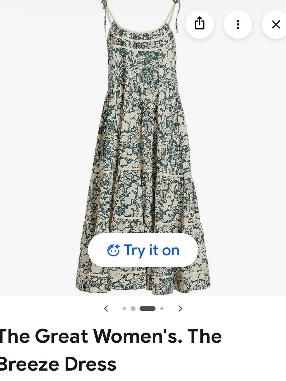 THE GREAT. Green and Cream Floral Tiered Maxi dress